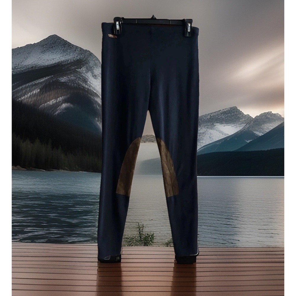 Polo Ralph Lauren Pants Leggings Wm M Faux Leather Brown Patch Navy Blue Riding